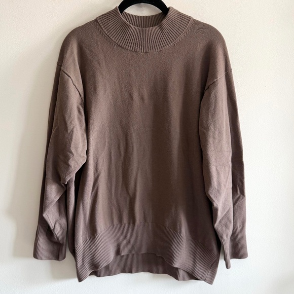 MUJI Women’s Washable Mock Neck Sweater Pullover Greyish Brown Large Neutral - Picture 1 of 6